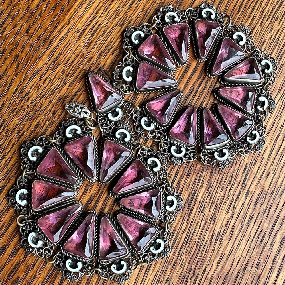 Stunning Victorian Sterling and purple pink glass stone antique necklace. Gothic
